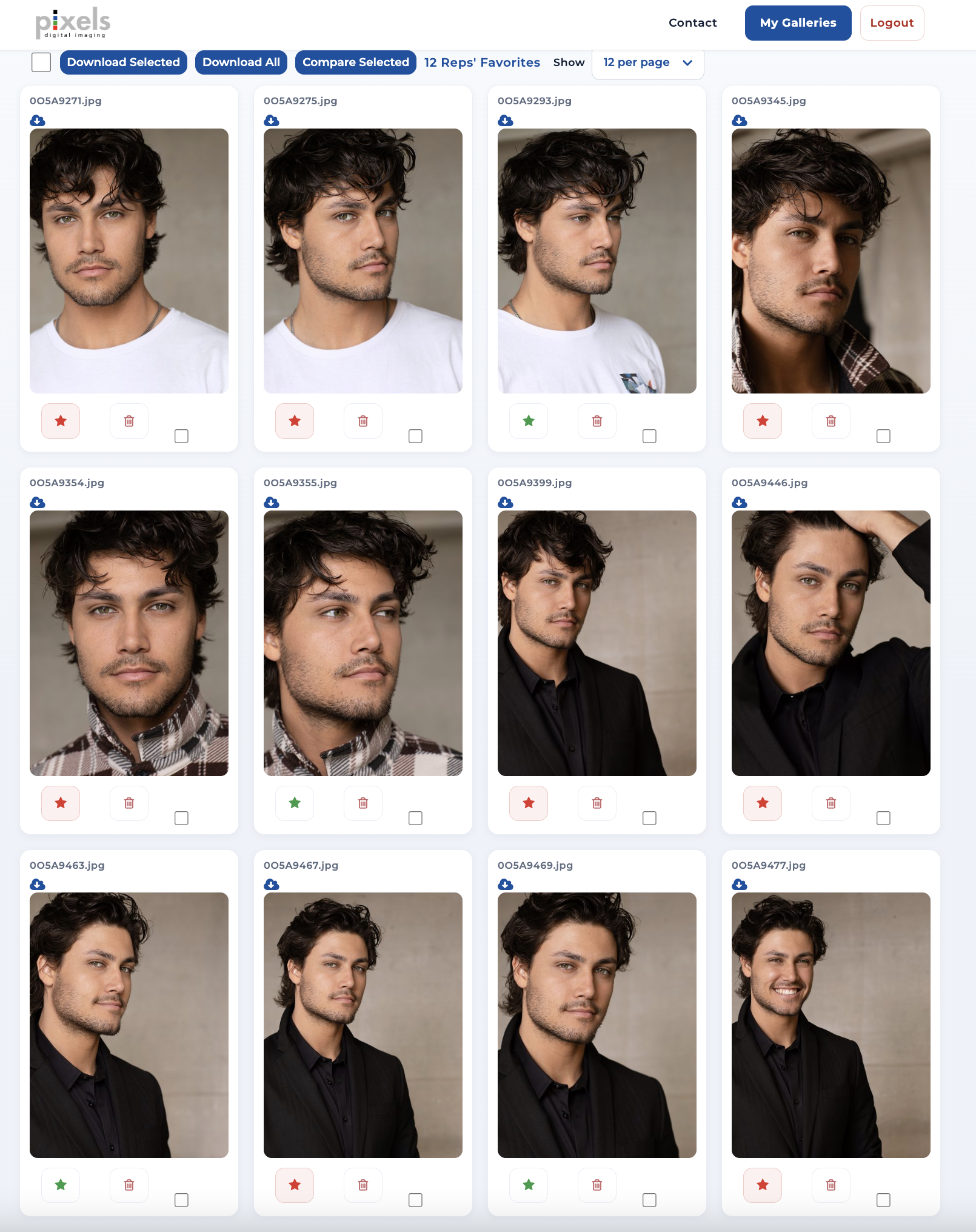 Your headshot proofsheet gallery — rate, favorite and download your proofs